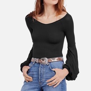 Free People Black Bell Sleeve Top